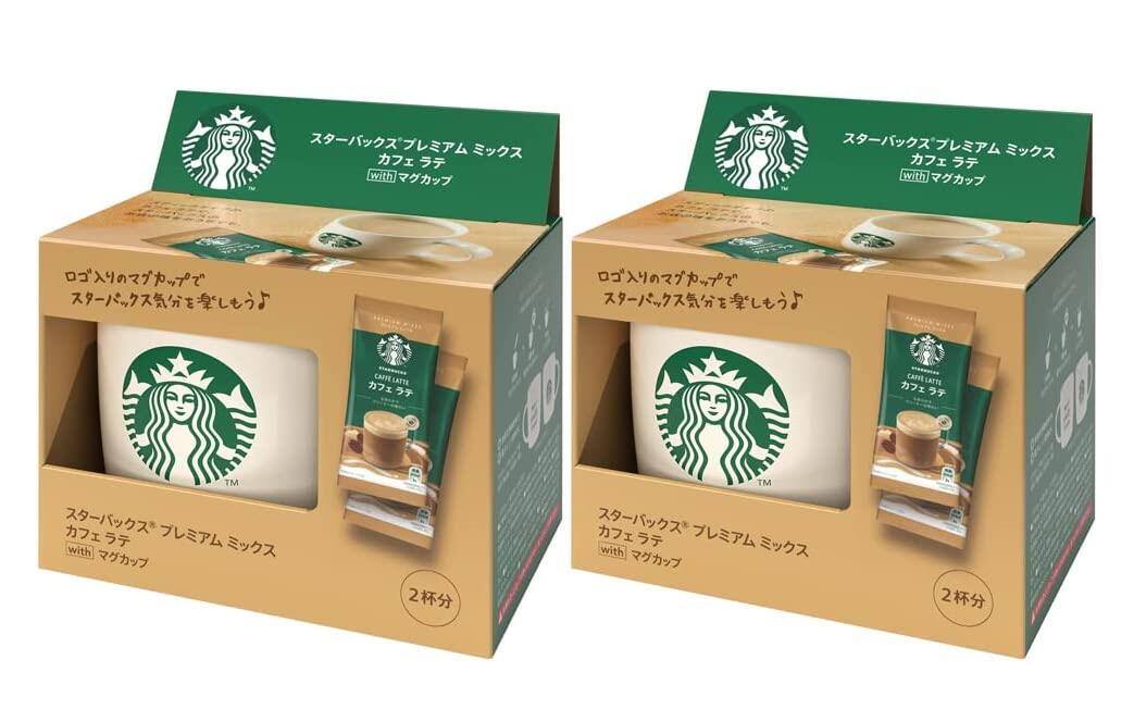 スターバックス プレミアム ミックス カフェラテ（2p入）with マグカップ（陶磁器）×2個セット※日時時間指定不可の商品です　詳しくは商品説明にてのサムネイル