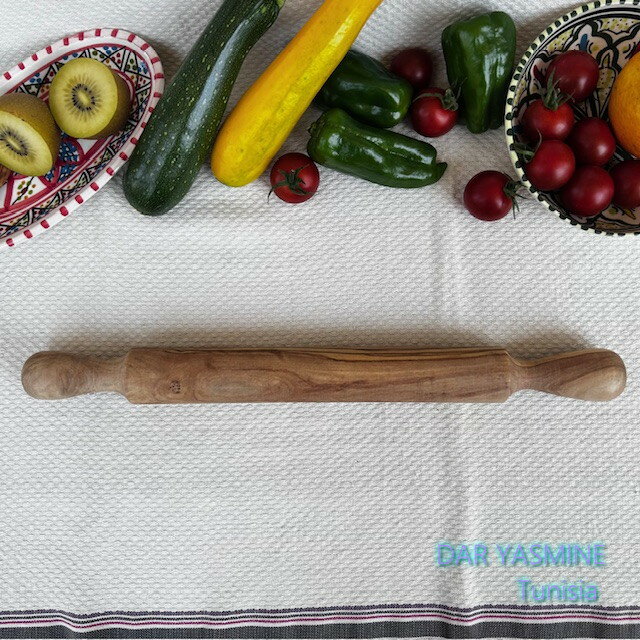 【オリーブの木】 北アフリカ・チュニジアより パン・クッキー・蕎麦やうどんも!これで伸ばそう! めん棒 グリップ付き フェアトレード 天然素材 木製 キッチンツール