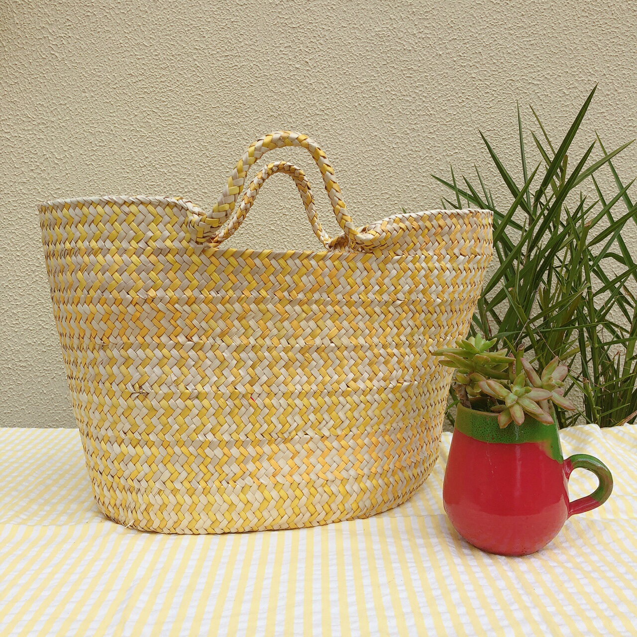 ＊なつめやしのかごバッグ＊マルシェバッグ　お出かけ、インテリア・収納・整理　たくさん入るかごバッ..