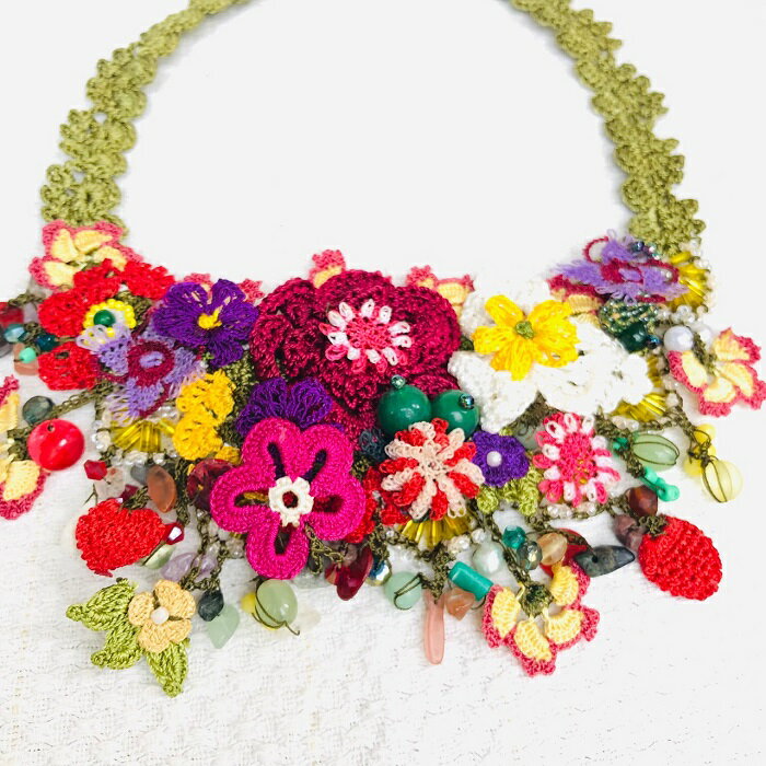 メロディエ・ヴェール　「手作り トルコのオヤ刺繍」チョーカー76　使用時長さ約45cm　トルコの伝統手..