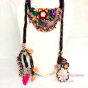 オヤ刺繍 使用時長さ約145cm トルコの伝統手芸 ラリエットネックレス 「大輪の花開くとき」 シルク 刺繍 ビーズ編み ゴージャス 1点もの オリジナル チョーカー ラリエット117