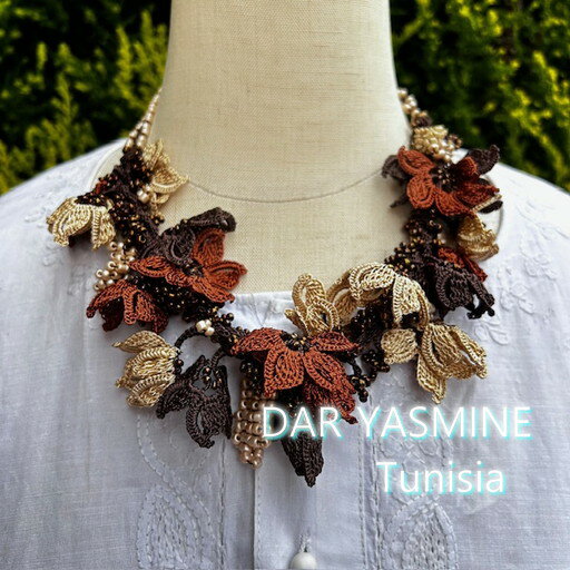 オヤoya刺繍 　トルコ伝統工芸　チョーカー　「珈琲を一杯いかが」　チョーカー119　1点もの　天然石　..