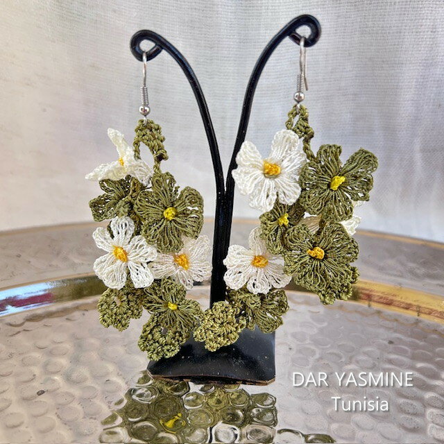 樂天商城 - トルコ伝統工芸　oya刺繍　お花7連ピアス01　「無垢で穏やか洗練さと安らぎを求めて」　おしゃれピアス　パーティー　プレゼント　コットン　シルク　刺繍　　1点もの　オリジナル　oya刺繍　Troya-F7P01