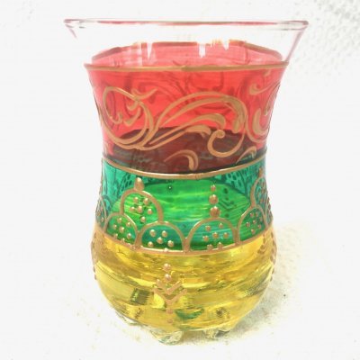 【直輸入】チャイグラス　お茶の時間が楽しくなる手描き文様グラス　華やか　かわいい　アラビック　イスラム　オリエンタル　テーブルコーディネート　おうちカフェ　のサムネイル