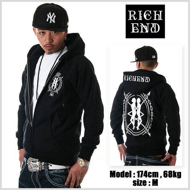 ▽復刻▽★RICHEND ZIP HOODY / リッチエンド ジップ パーカー -BAD LADY-★411 フォーダブワン ソウルジャパン SOULJAPAN 雑誌掲載 メンズ ファッション 服 HIPHOP B系 B BOY DANCE ダンス 衣装 黒 白