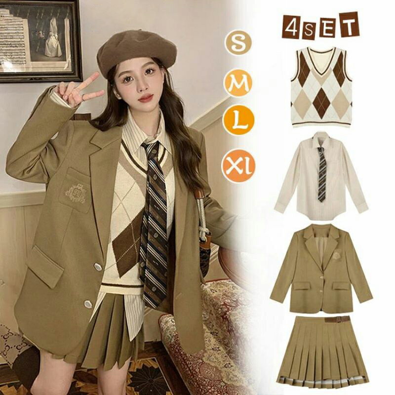 乐天商城 - 卒業式 スーツ 女の子 卒服 韓国 卒業式 スーツ 女の子 大きいサイズ 卒服 女の子 韓国 制服 ピアノ発表会 スーツ 小学生 高校生 150 160 ゆったりサイズ 入学式 スーツ 子供スーツ 中学生 韓国制服 ブレザー ネクタイ シャツ ベスト プリーツスカート