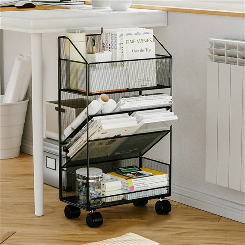 本棚 収納棚 書類棚 デスクサイド本棚 キャスター付き ファイルワゴン 4段 スリム 大容量 教科書 漫画 雑誌収納 家庭用 移動本棚 書類収納 書類棚 仕切り お片付け 子供部屋 学生 絵本棚 絵本ラック サイド収納棚 キッチンワゴン 隙間収納 ローラ移動　省スペース