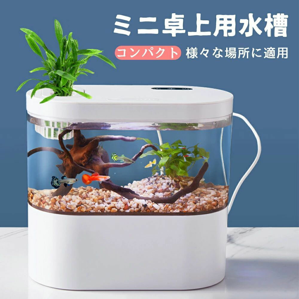 LEDライトフィルターポンプ付き水槽セットアクアリウム コードレス 水族館 オーナメント 自由研究 LED照明 水槽 セット卓上 玄関 リビング LEDランプ 水槽セット おしゃれ かわいい オブジェガラス