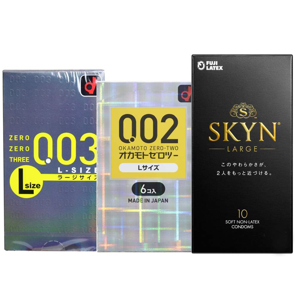 おすすめ BIGサイズ 人気 3点セット オカモト ゼロゼロスリー Lサイズ 10個入 + オカモト ゼロツー Lサイズ 6個入 + 不二ラテックス SKYN Lサイズ 10個入 + ハニードロップス 20ml 1個付き PK-B