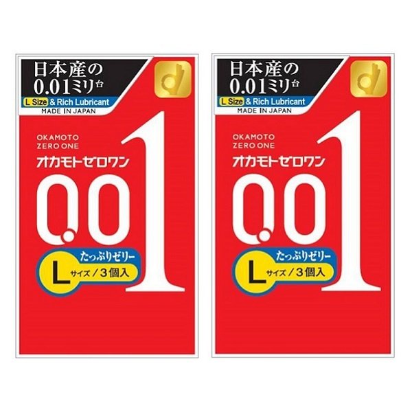 オカモト ゼロワン0.01 Lサイズ たっぷりゼリー 3個入 2箱セット コンドーム 避妊具 スキン ゴム MB-A