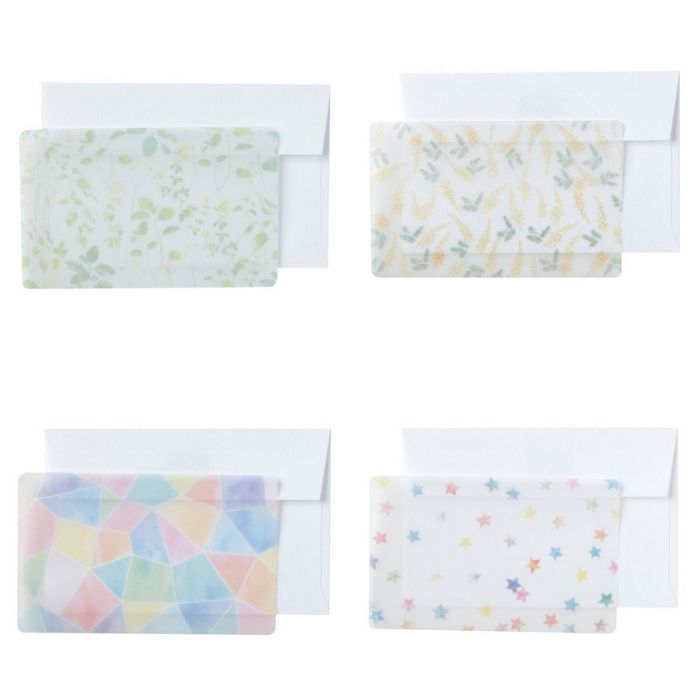 在庫処分お買い得商品 ミニカード 封筒付き トレーシングペーパー グリーン ミモザ ステンドグラス スター ラッピング レター ギフト プレゼント MB-B