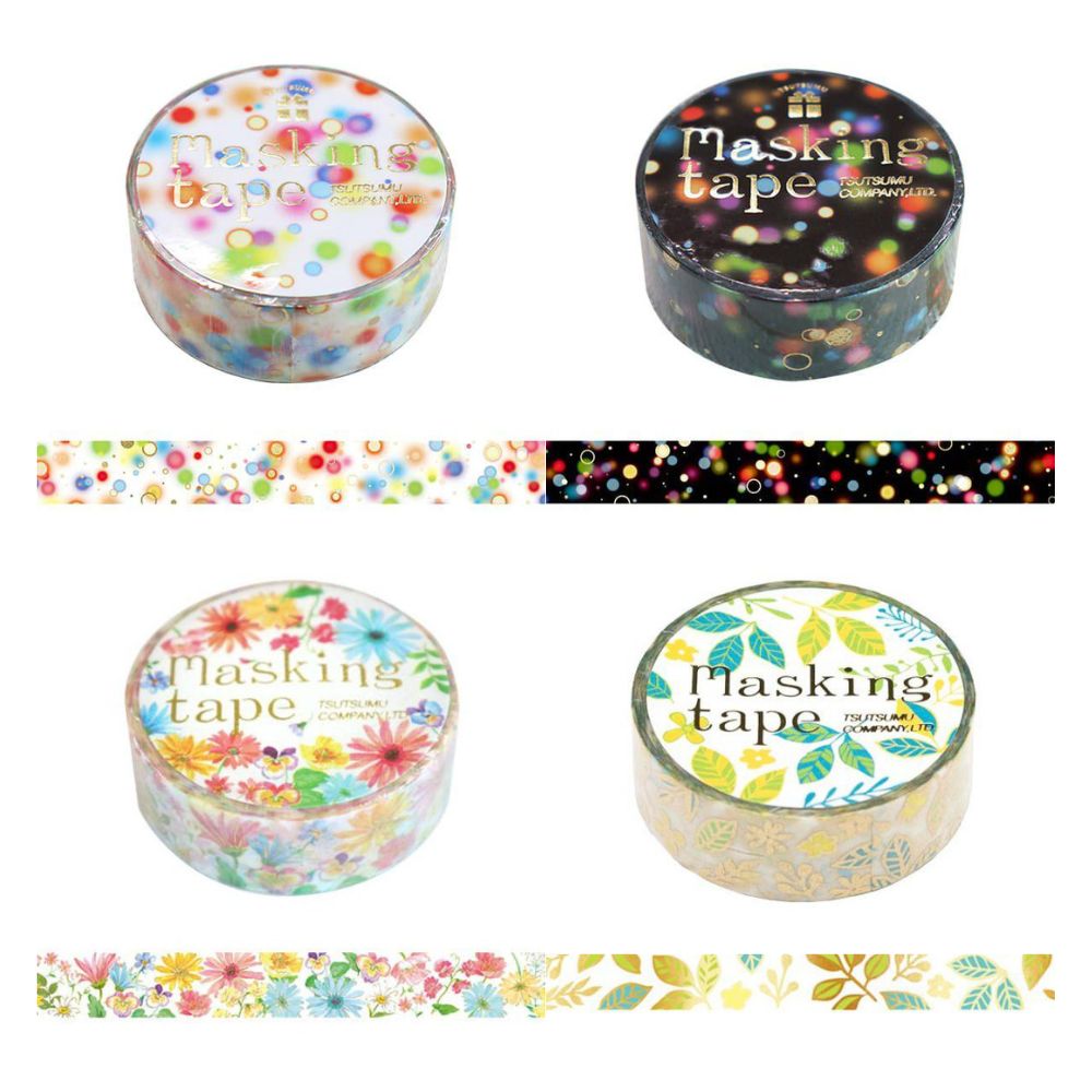 在庫処分お買い得商品 ラッピング マスキングテープ 箔押し 15mm幅×5m巻 1個入 ネオンドットー ガーベラ ブロッサム ラッピング レター ギフト プレゼ...
