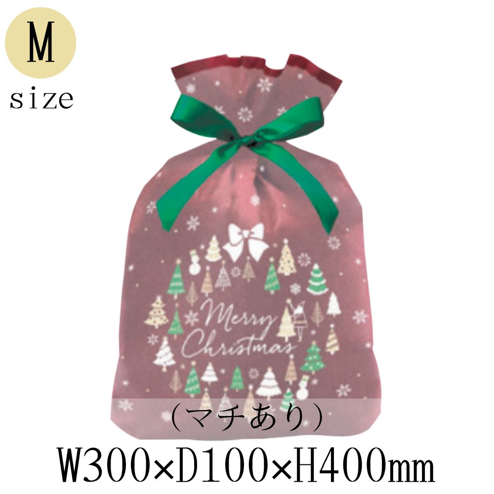 クリスマス ラッピング プレゼント 不織布巾着バッグ フォレストリース 1枚入 CD-030 Xmas レター ギフト MB-B
