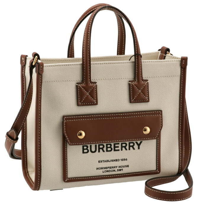 バーバリー トートバッグ（レディース） バーバリー BURBERRY トートバッグ ミニ ツートン キャンバス＆レザー フレヤバッグ ブラウン系 ナチュラル／タン 8044143【PU_CA】