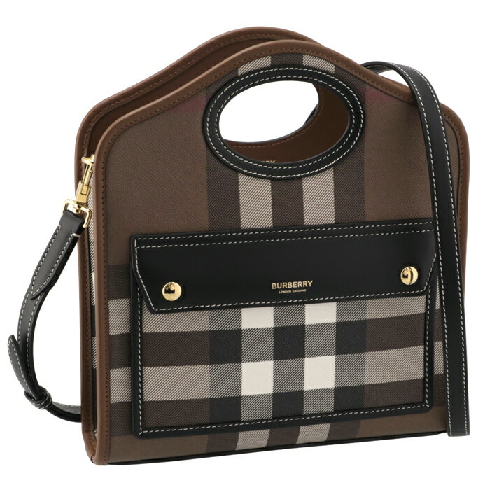 バーバリー BURBERRY ショルダーバッグ ミニ ポケットバッグ チェック ハンドバッグ ダークバーチブラウン 8071386【PU_CA】