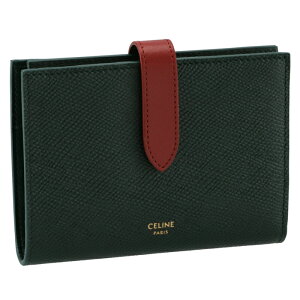 セリーヌ CELINE 財布 二つ折り ミディアム ストラップ ウォレット ダークグリーン×レッド 10B64 3BRU 31AT