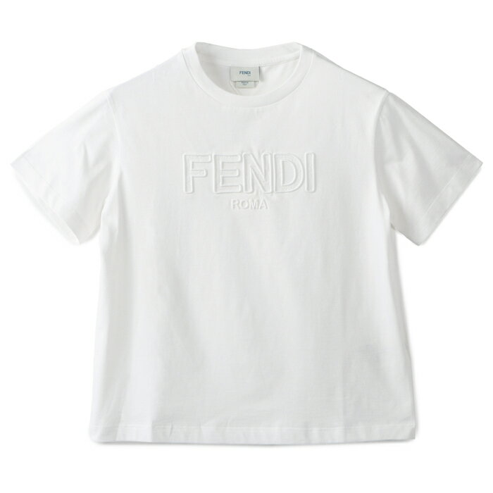 フェンディ FENDI 【大人もOK】キッズ Tシャツ FENDI ROMA レースロゴ クルーネック 半袖シャツ JFI306 7AJ F0TU9【2023AW SALE】