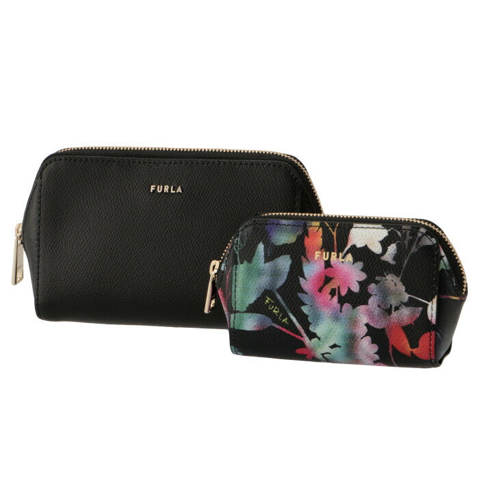 フルラ FURLA ポーチ 2点セット ELECTRA コスメポーチ ブラック フラワープリント EBM5LN1 BX0609 N9800【2206RSS】【FINALSALE】【22AW SALE】