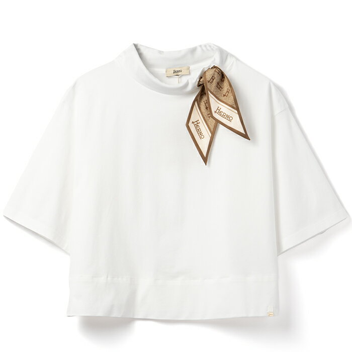 ヘルノ HERNO Tシャツ レディース シルクスカーフ付き SUPERFINE COTTON STRETCH 五分袖 ファネルネック 2024年春夏新作 JG000203D 52003 1000【2024SS】のサムネイル