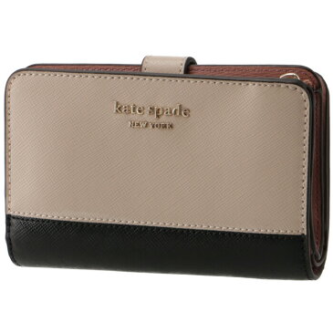 ケイトスペード KATE SPADE 2021年春夏新作 財布 二つ折り サフィアーノレザー SPENCER スペンサー コンパクトウォレット ベージュ×ブラック バイカラー PWR00279 0007 195【2021SS】【母の日】