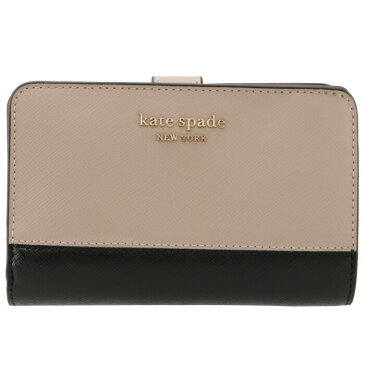 ケイトスペード KATE SPADE 2021年春夏新作 財布 二つ折り サフィアーノレザー SPENCER スペンサー コンパクトウォレット ベージュ×ブラック バイカラー PWR00279 0007 195【2021SS】【母の日】