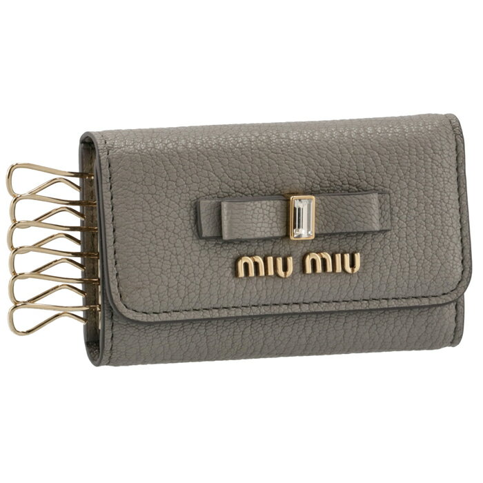 ミュウミュウ MIU MIU キーケース 6連 マドラスリボン グレー系 5PG222 2D7A 424【2022SSSALE】