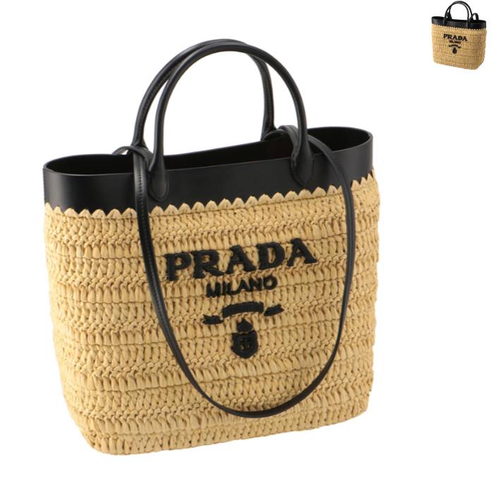 プラダ PRADA トートバッグ クロシェ ダブルハンドル レタリングロゴ かごバッグ ハンドバッグ 2024年春夏新作 1BG500GOO 2M2Q【2024SS】