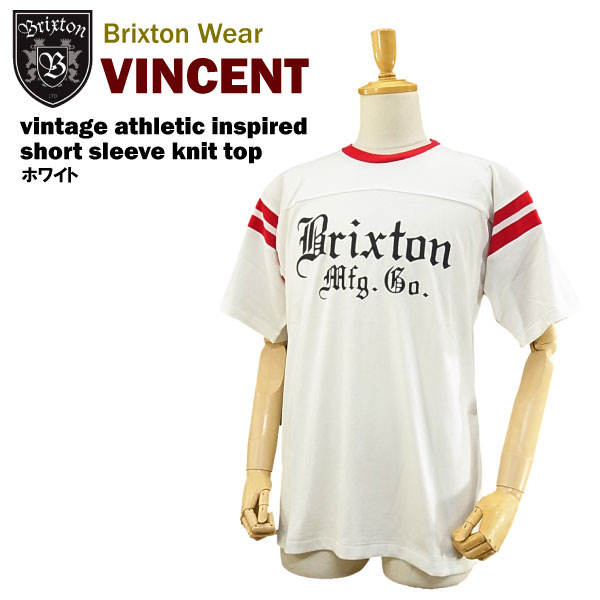 ブリクストン ヴィンセント ヴィンテージ インスパイア S/S ニット トップ ホワイト/Lサイズ (Brixton Vincent vintage athletic inspired short sleeve knit top ベースボール Tシャツ) 