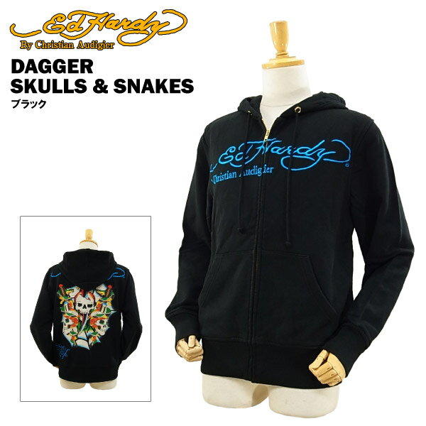 エド ハーディー メンズ ベーシック フーディー ダガースカル＆スネークス ブラック (Men's Basic Hoodie DAGGER SKULLS & SNAKES ED HARDY EDHARDY エドハーディー) 