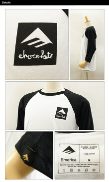 エメリカ×チョコレート 七分袖 ラグラン Tシャツ ブラック/ホワイト スケート スケーターウエアー (Emerica×CHOCOLATE RAGLAN TEE コラボモデル) 【あす楽対応】【楽ギフ_包装】【あす楽_土曜営業】