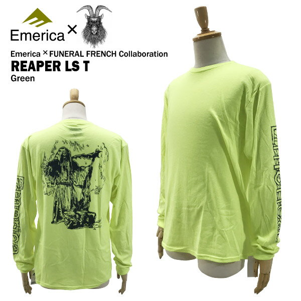  エメリカ×フューネラル フレンチ リーパー L/S Tシャツ グリーン スケート スケーターウエアー (Emerica×FUNERAL FRENCH REAPER L/S TEE ロンT) 