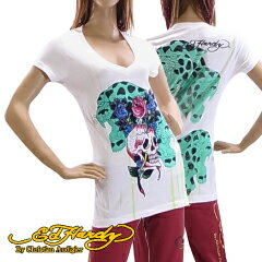 エド ハーディー ウーマン SS プラチナム Tシャツ チュニック スカル ローズ ホワイト (WOMAN SS PLATINUM TEE SKULL ROSE ED HARDY EDHARDY エドハーディー) 【閉店 売り切り】