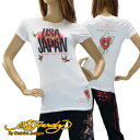 エド ハーディー ウーマン U.S.A フォー ジャパン S/S クルーネック Tシャツ アート ピース ホワイト Womens (USA FOR JAPAN S/S Crew Neck Tee Art Peace White ED HARDY) 