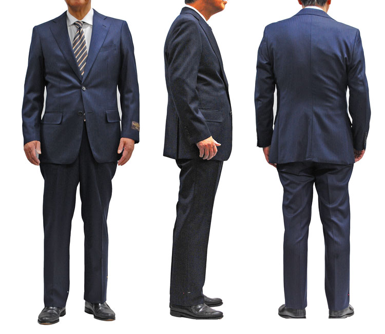 送料無料　秋冬物　CANONINO(カノニコ)Super 110'Sシングルスーツ メンズ セットアップシングル スーツ 2ボタン 24ca2663cs-21紺ヘリンボン柄　上下セット