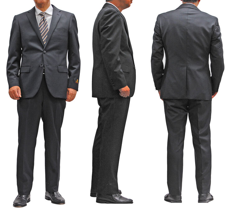 秋冬Marzottoマルゾット 細身シングルスーツメンズスーツビジネススーツ　ノータックスリムスーツ　シングル スーツ 2ボタン 濃いグレーストライプ221MZ002A-10Sメンズスーツ ビジネススーツ