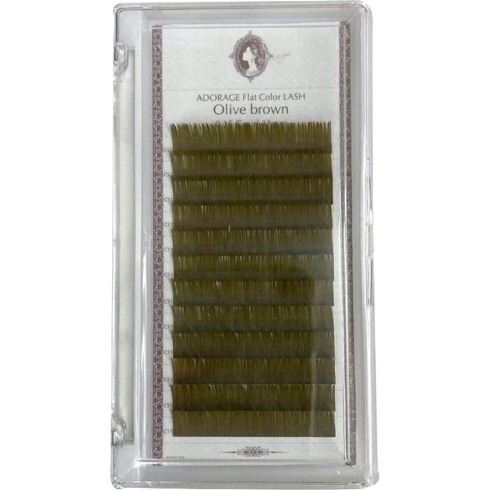 【ネコポス対応可能】まつげエクステ カラーフラット ミックス ADORAGE 12列【オリーブブラウン 0.15mm/Jカール/Cカール/Dカール】長さ 7～15mm フラットラッシュ フラットスプリット カラーエクステ マツエク アンバーラッシュ ブラウン 茶色