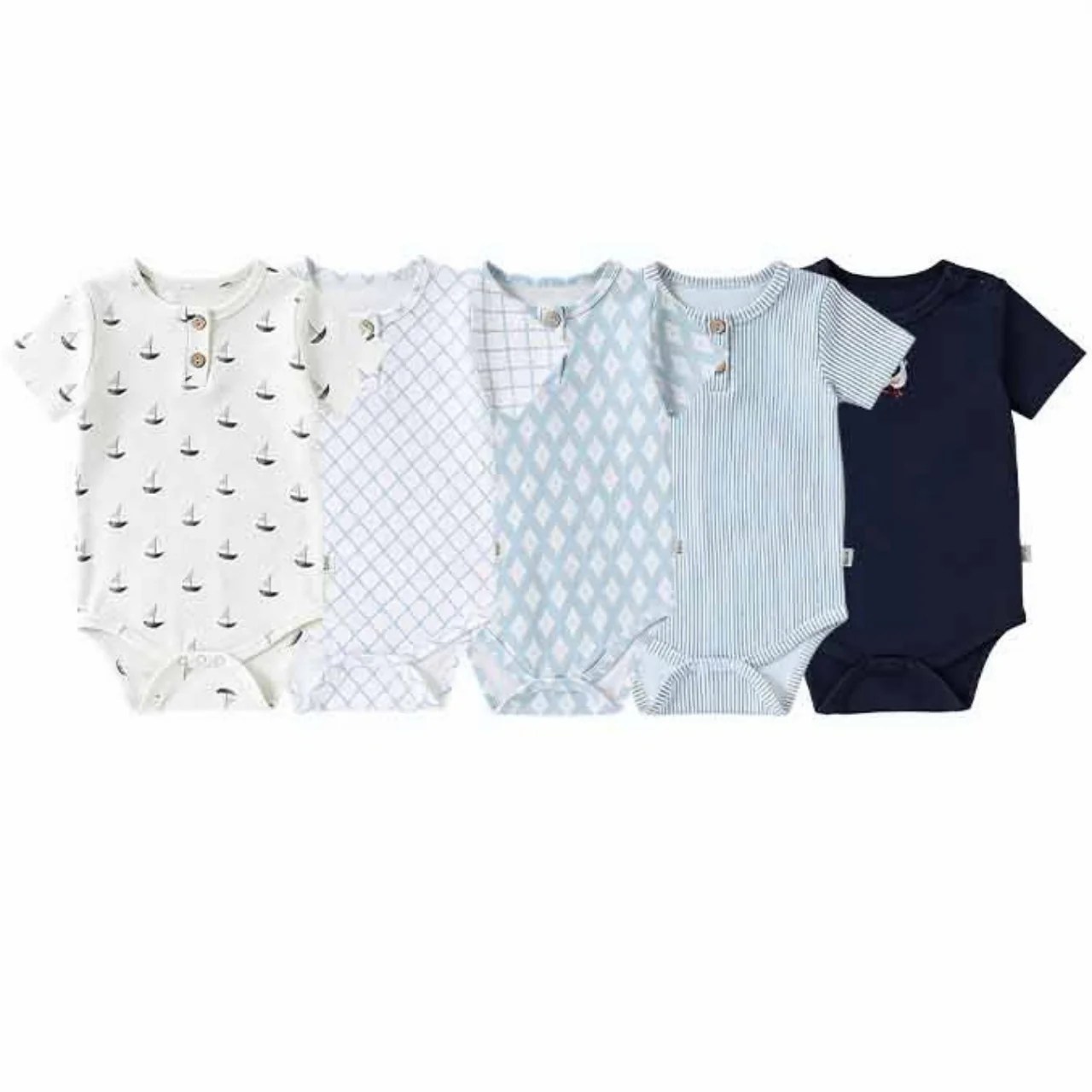 Rakuten - コットンブルーデザインロンパース　60cm～90cm