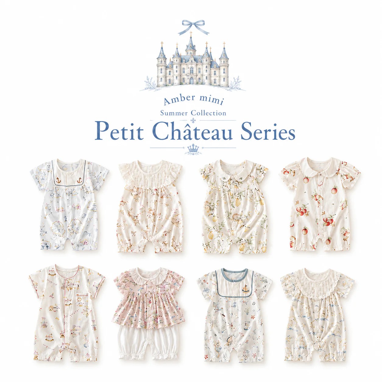 Amber mimi Petit Château Series 〈プチシャトーシリーズ〉 ロンパース 半袖 綿100% 60cm～90cm