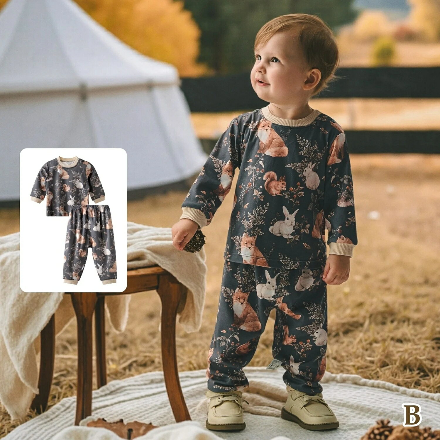 【B.キツネウサギ】 アニマルコットンセットアップ 70cm～110cm ベビー服