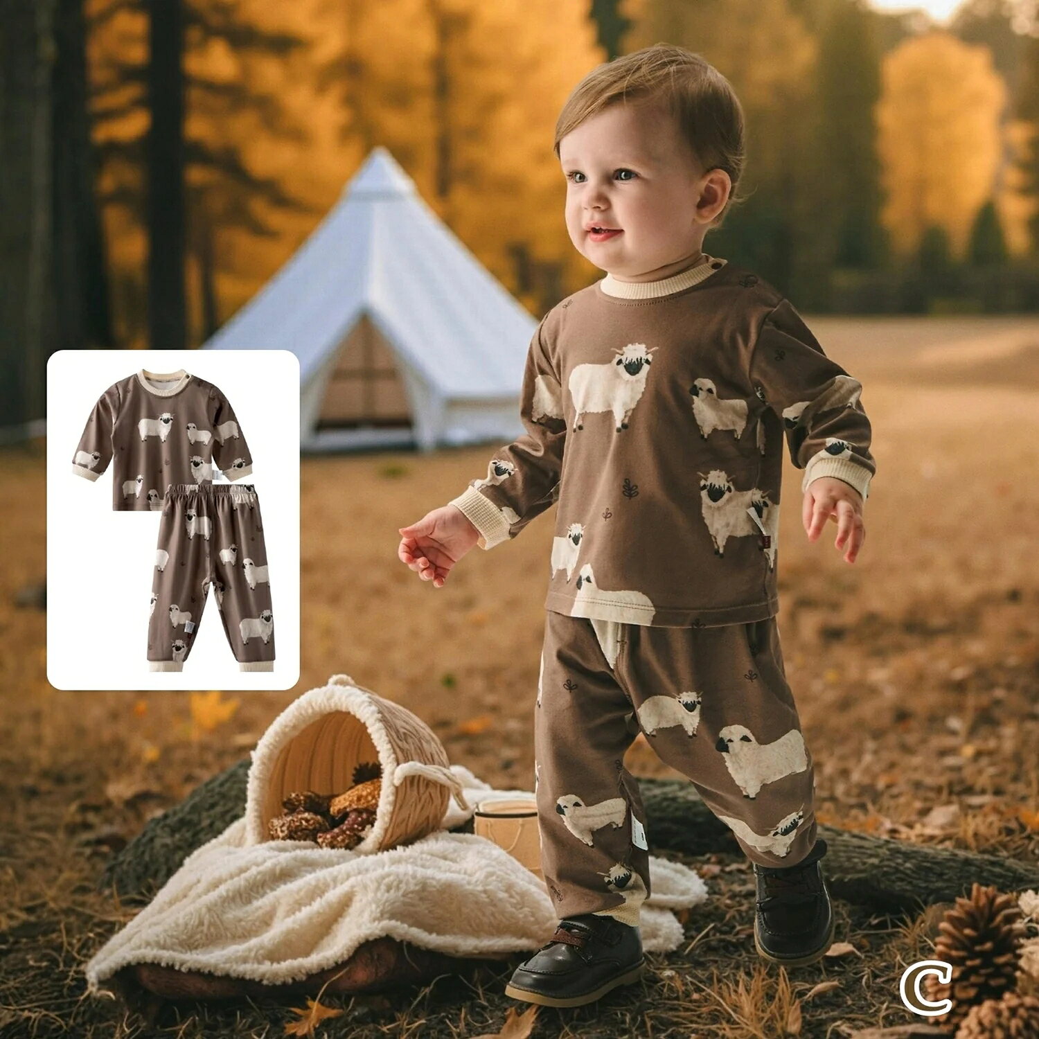 【C.ヒツジ】 アニマルコットンセットアップ 70cm～110cm ベビー服