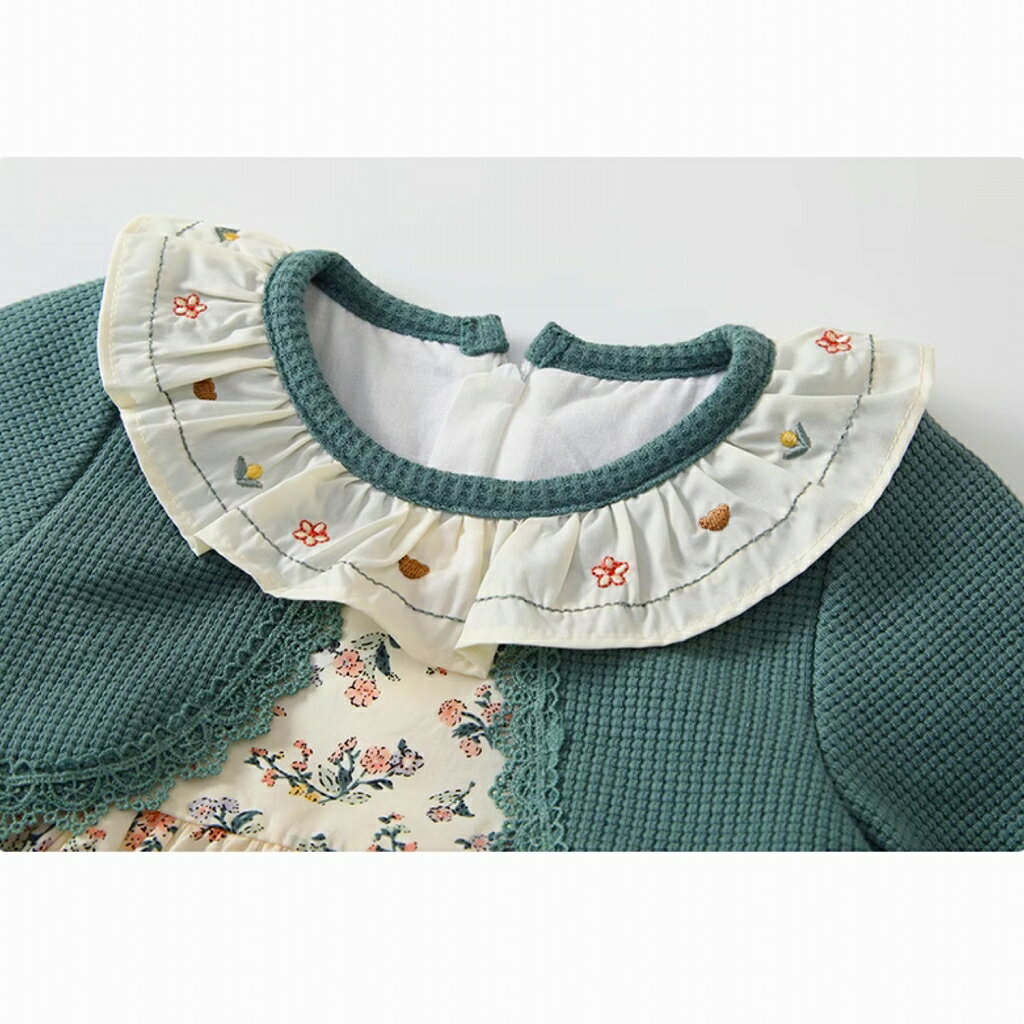 【お取り寄せ】 フラワーグリーンワンピース70〜110cm らくちん 重ね着 3