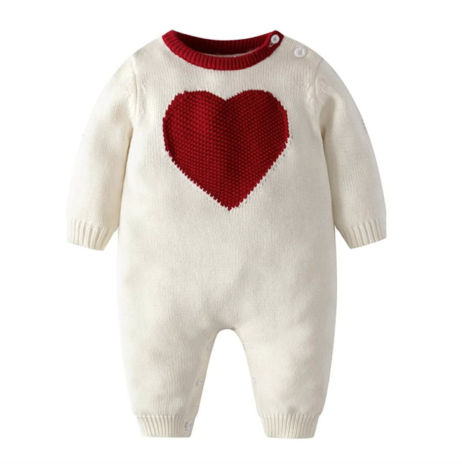 ハートニットロンパース 60〜90cm おしゃれ 綿100% ニット素材