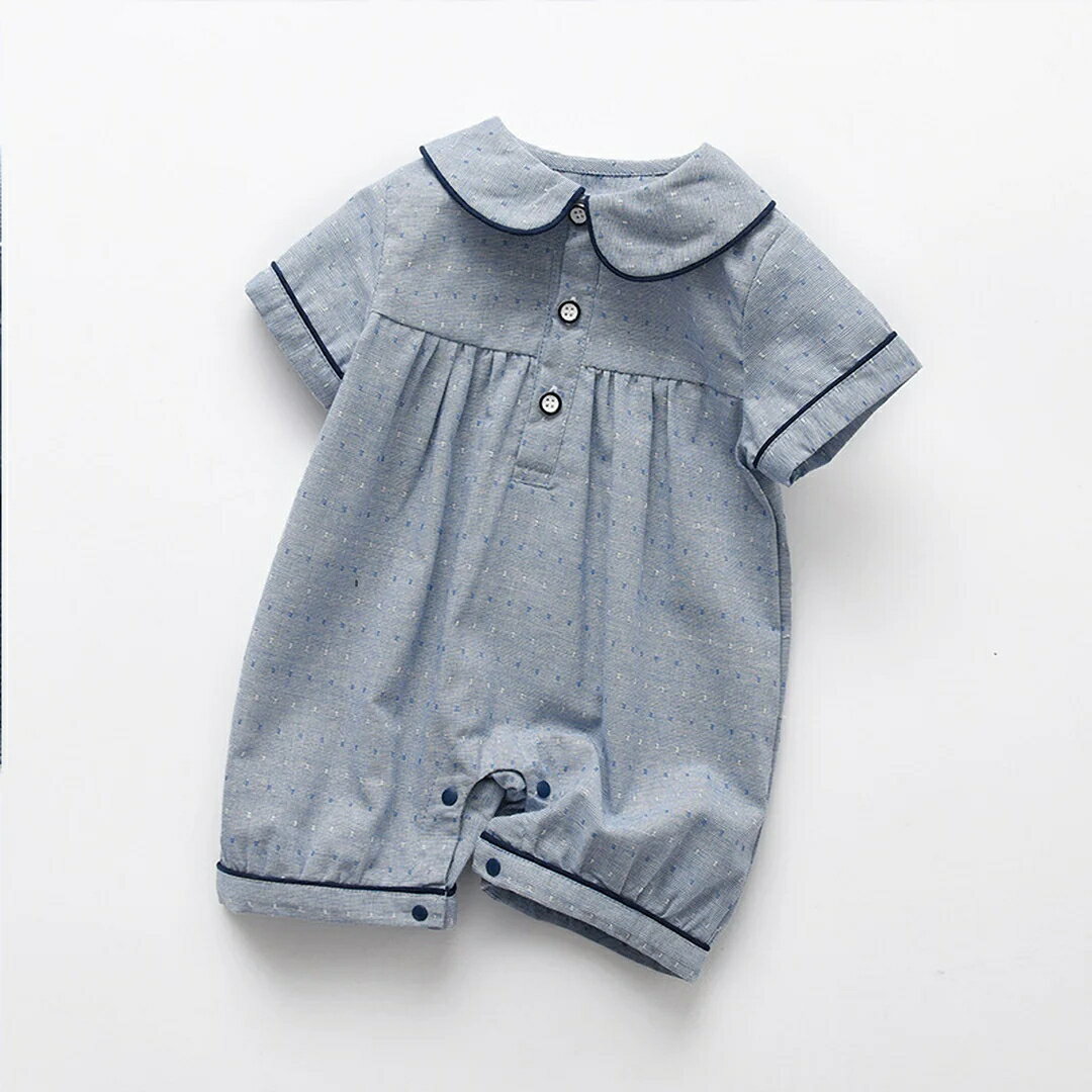乐天商城 - 【即納商品】 ロンドンドットデコブルーロンパース 59cm〜90cm 綿100％ 男の子 女の子