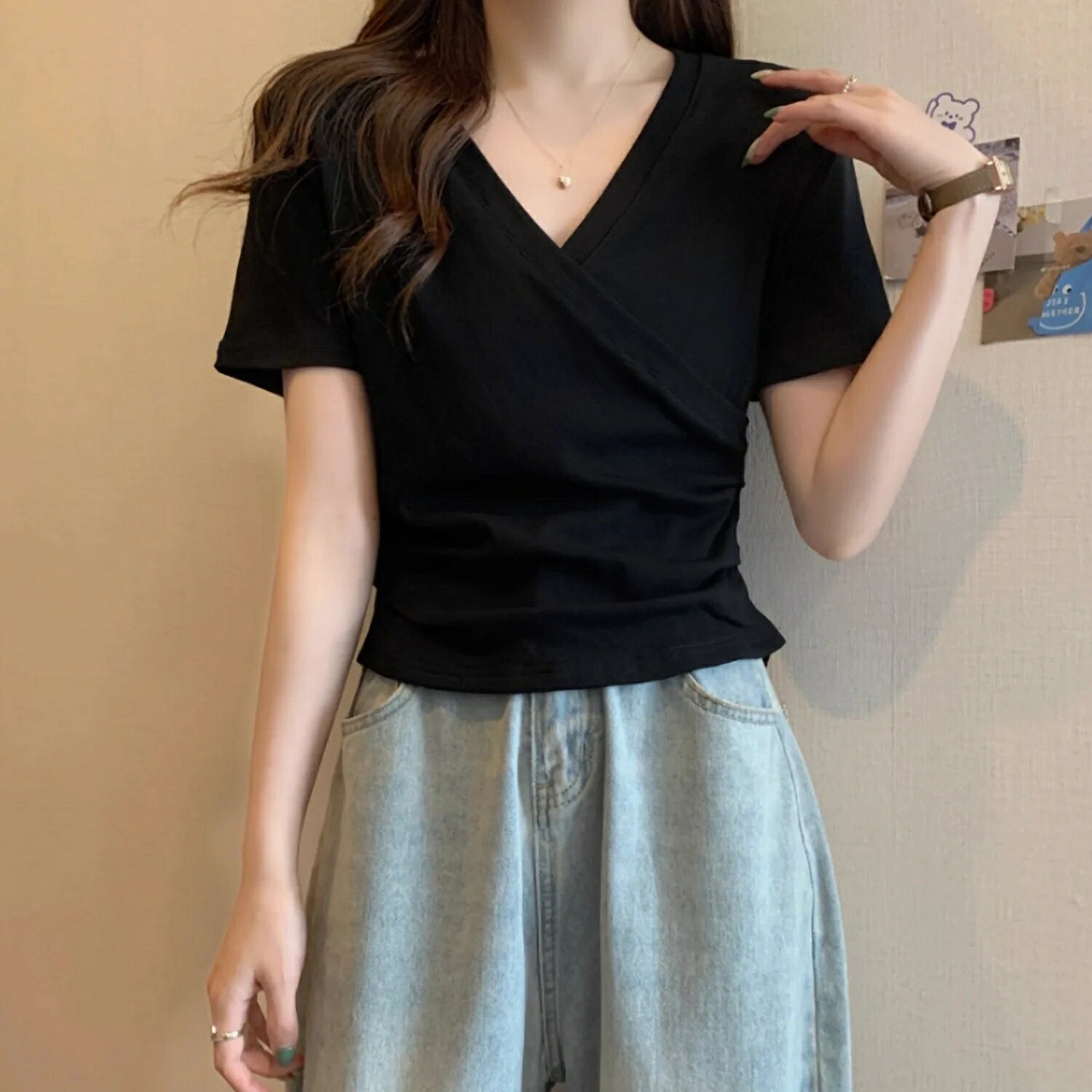 【ブラック】【マタニティ】カシュクール授乳トップス 授乳服 マタニティウェア 半...