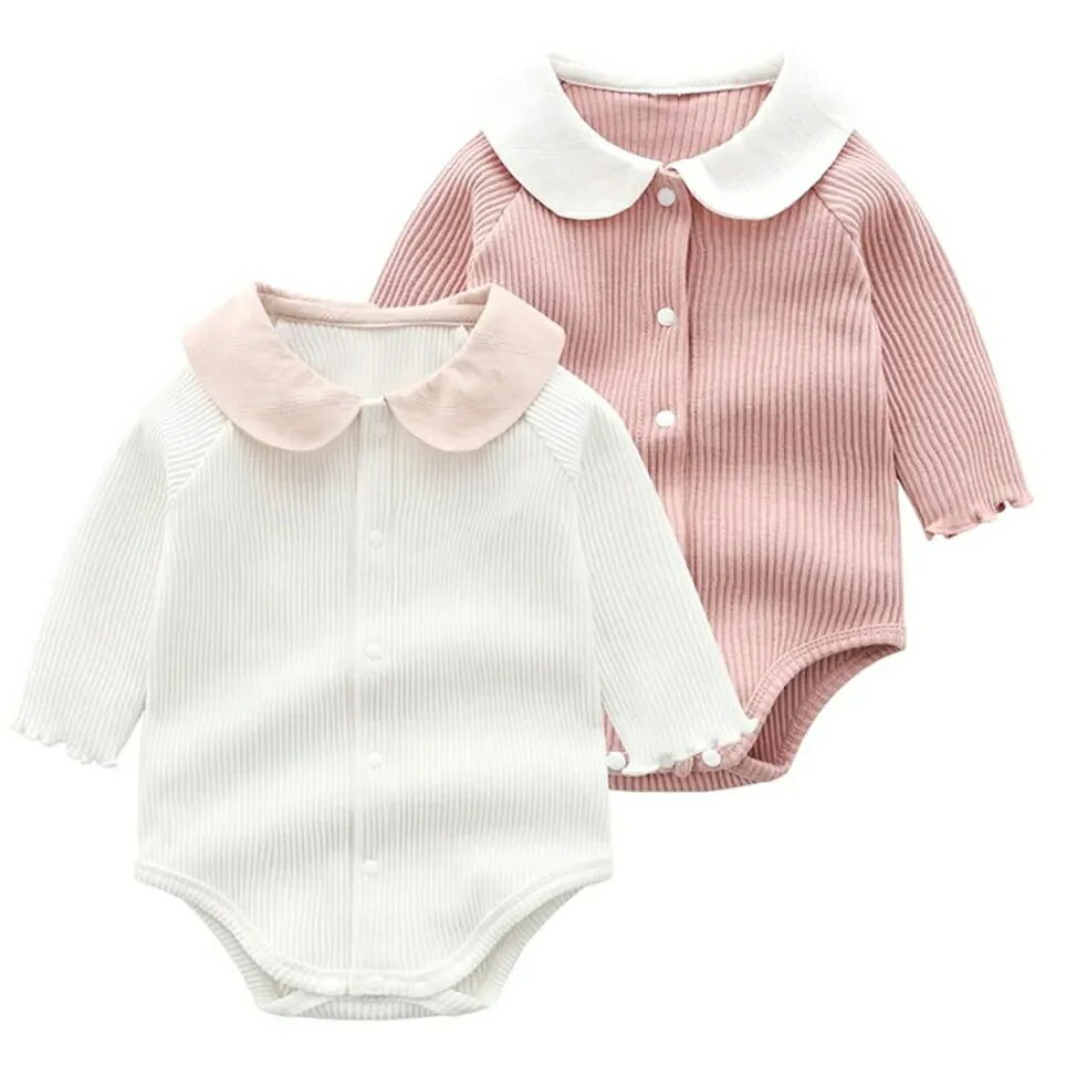 Rakuten - 【即納商品】 もっちり襟付きピンクロンパース 59〜80cm コットン100％ リブ素材