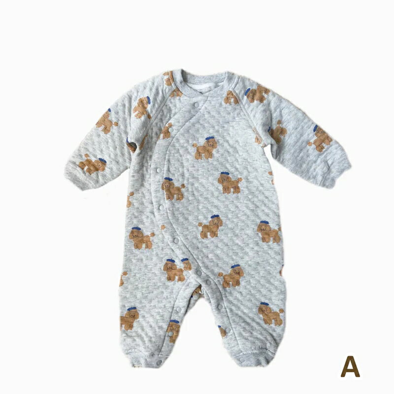 乐天商城 - 【A.グレー（子犬）】 キルティングコットンロンパース 60cm~90cm
