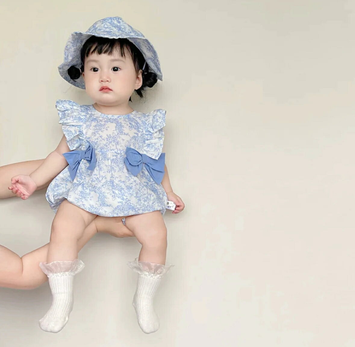 【即納商品】 【帽子付】 トワルドジュイリボンロンパース 60cm~90cm 綿100%