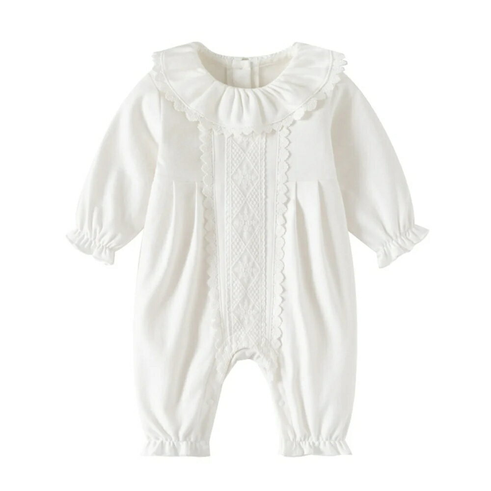 ホワイトデコロンパース 59cm〜90cm 上品 ディテール 赤ちゃん ベビー服