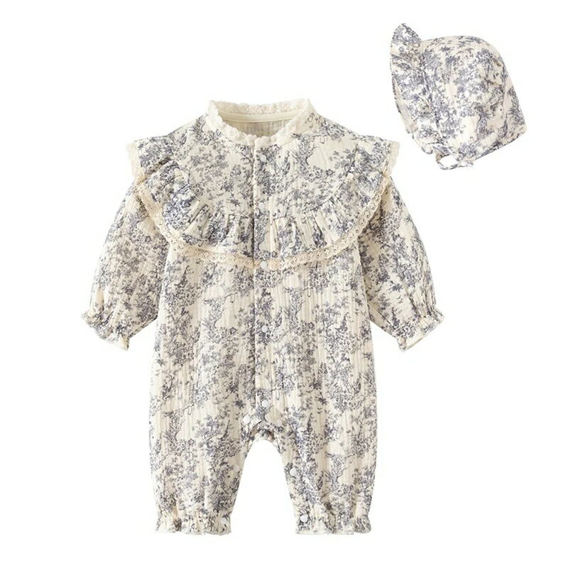 【ブルー】 【帽子付き】 トワルドジュイロンパースB 60cm~90cm 長袖タイプ