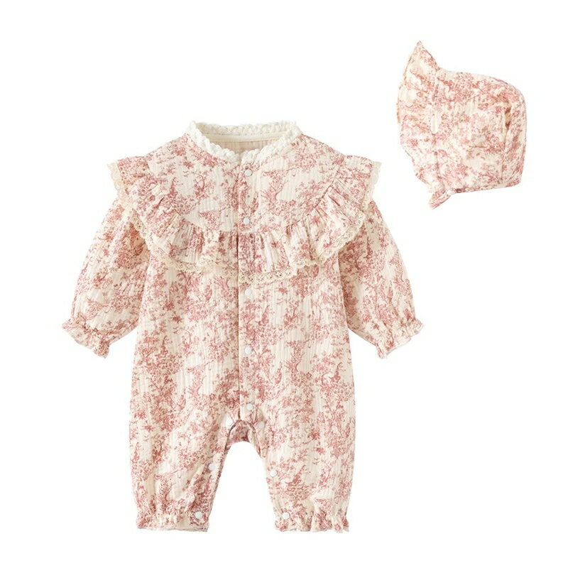 【ピンク】 【帽子付き】 トワルドジュイロンパースB 60cm~90cm 長袖タイプ